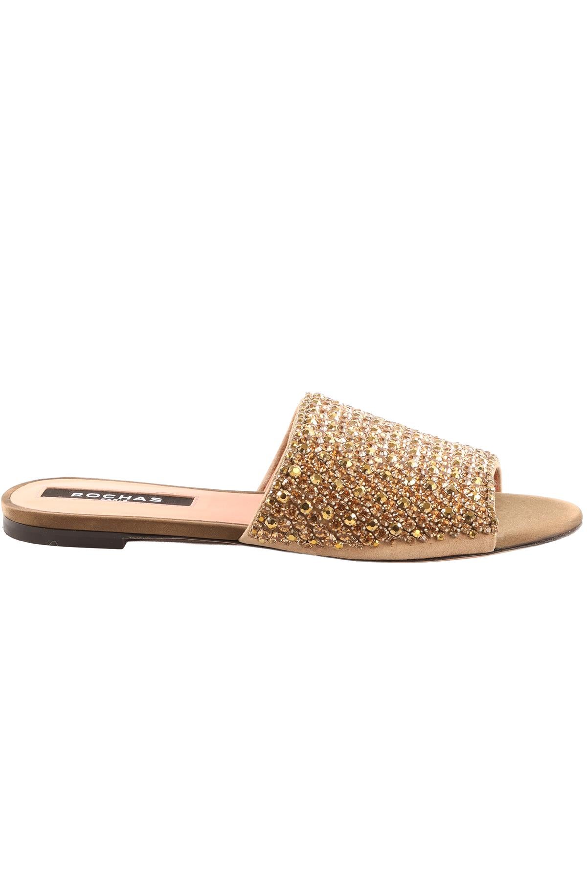 ROCHAS GOLD CRYSTAL AND SATIN SANDALS EU 37.5 UK 4.5