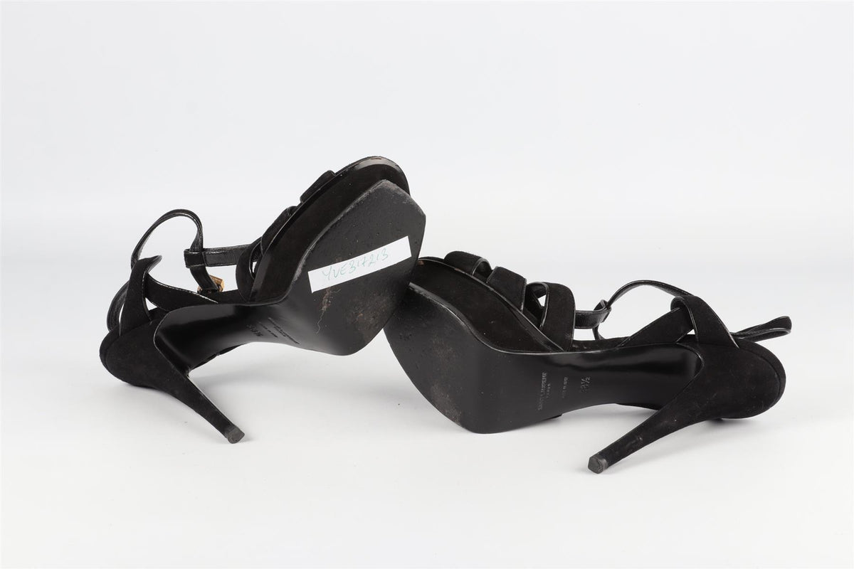 SAINT LAURENT BLACK TRIBUTE SUEDE PLATFORM SANDALS EU 38.5 UK 5.5 US 8.5