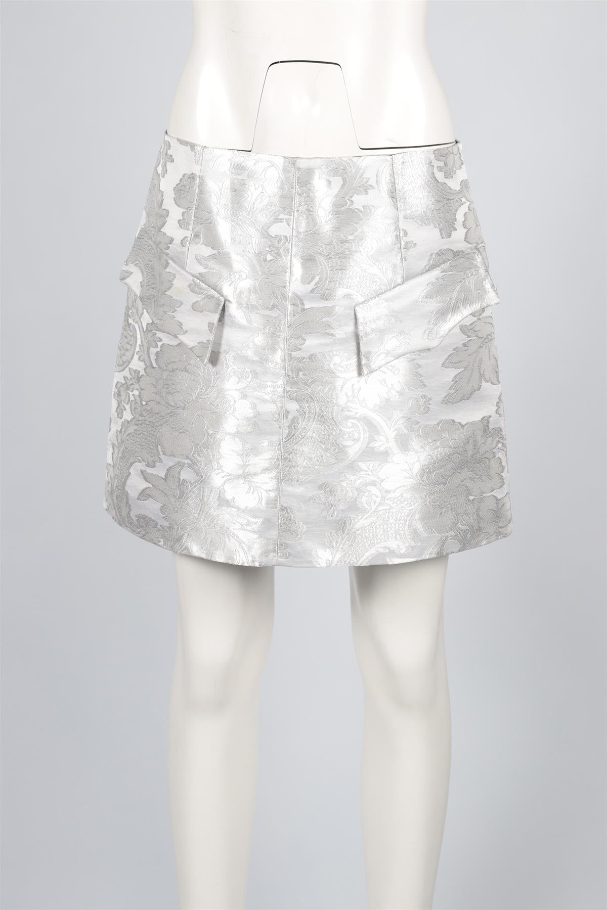 LOUIS VUITTON SILVER 2018 JACQUARD MINI SKIRT FR 40 UK 12