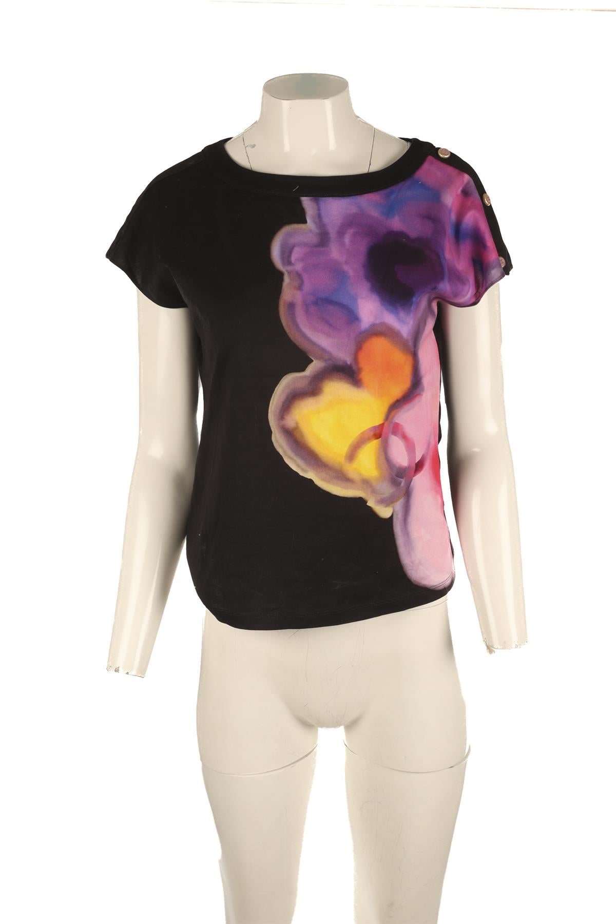 CHANEL BLACK 2015 COTTON T-SHIRT FR 42 UK 14