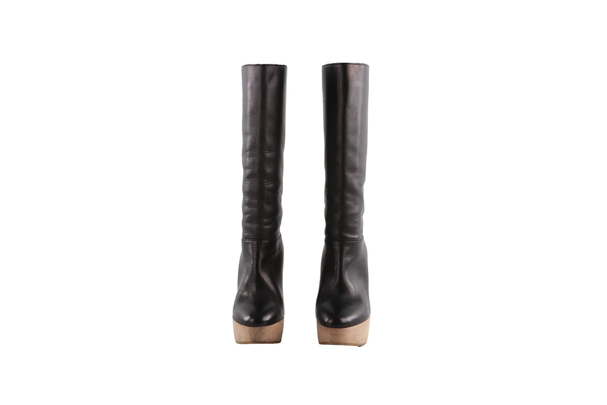 MARNI BLACK LEATHER KNEE HIGH BOOTS EU 37.5 UK 4.5 US 7.5