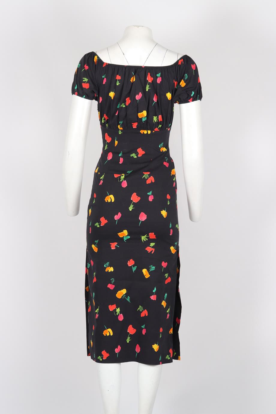 CAROLINE CONSTAS FLORAL PRINT SILK BLEND MIDI DRESS XSMALL