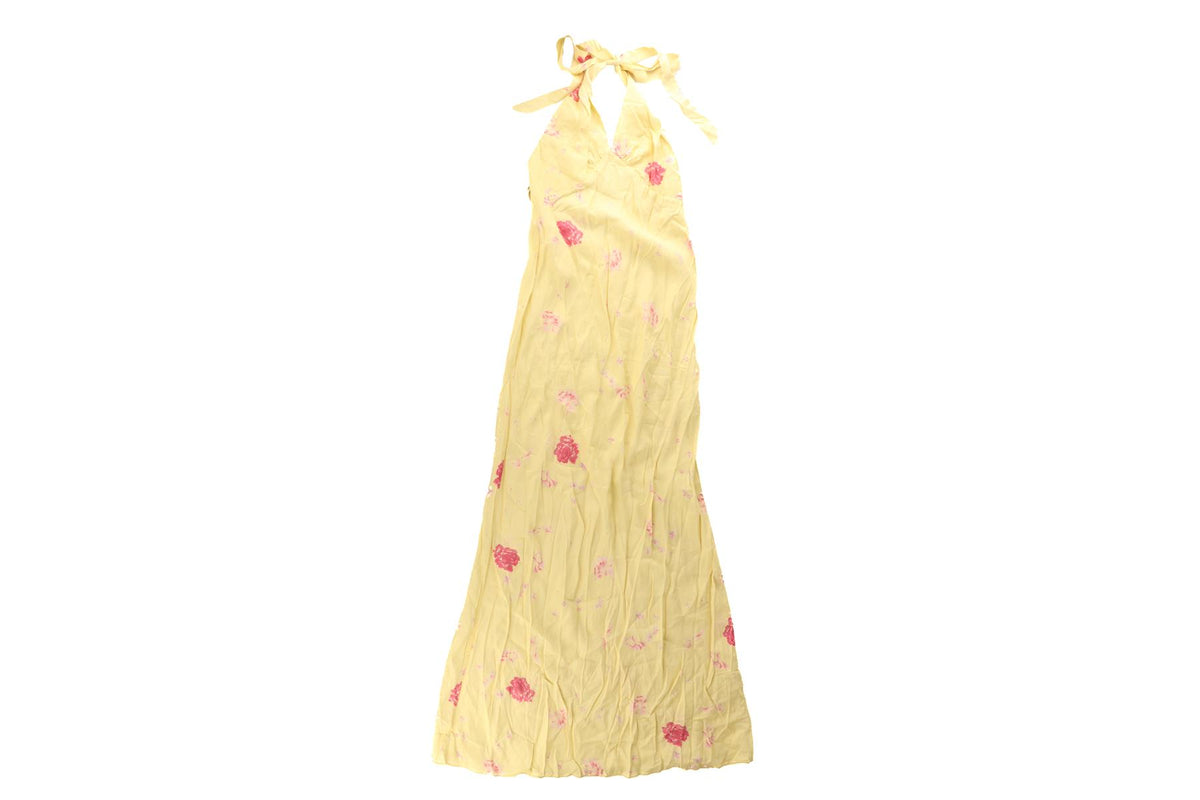 FAITHFULL YELLOW SATIN MAXI DRESS US 2 UK 6