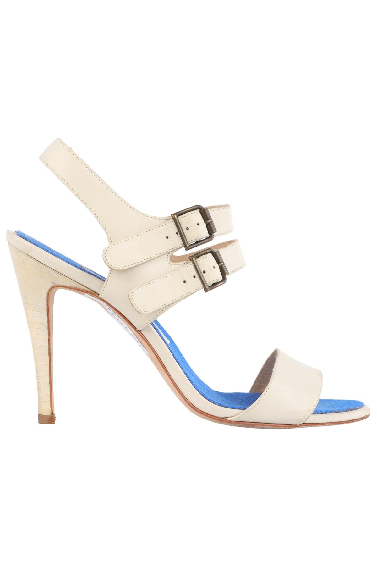MANOLO BLAHNIK WHITE LEATHER SANDALS EU 38 UK 5 US 8