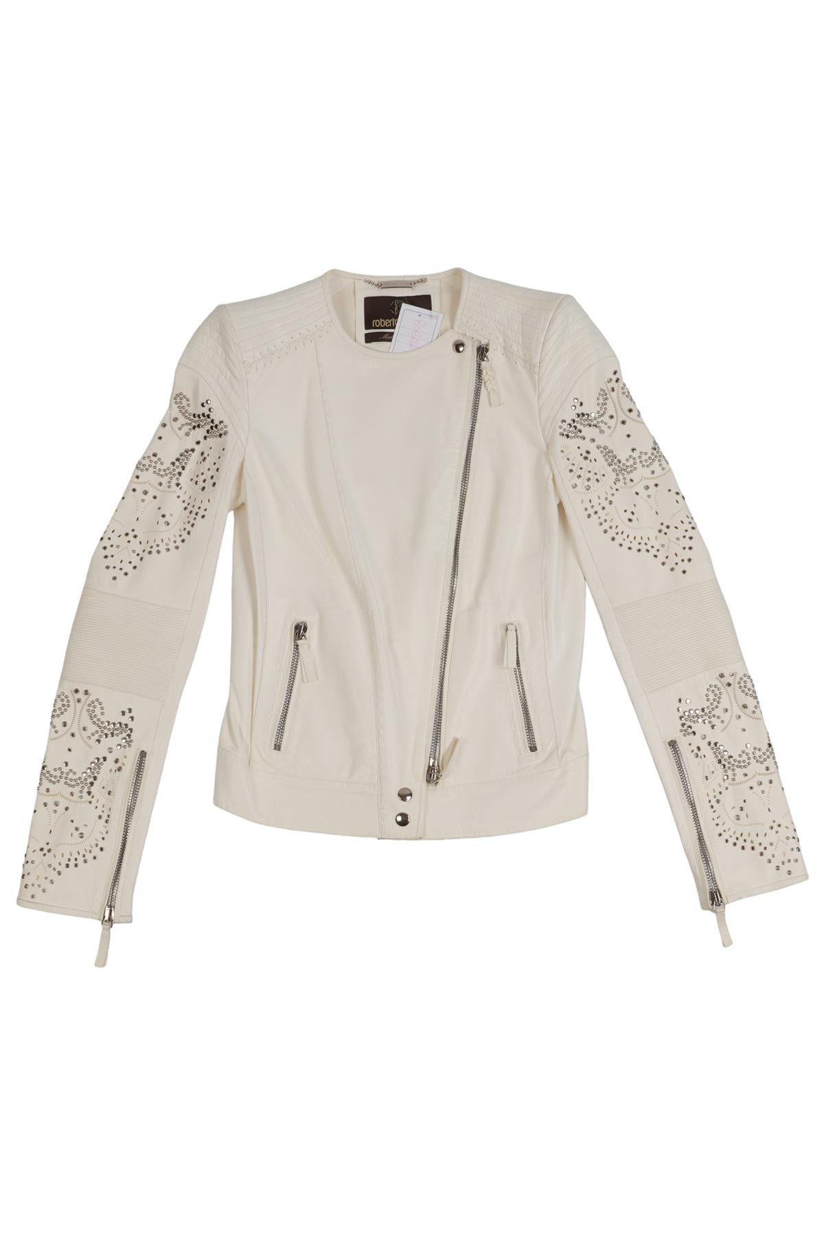 ROBERTO CAVALLI WHITE LEATHER JACKET IT 38 UK 6