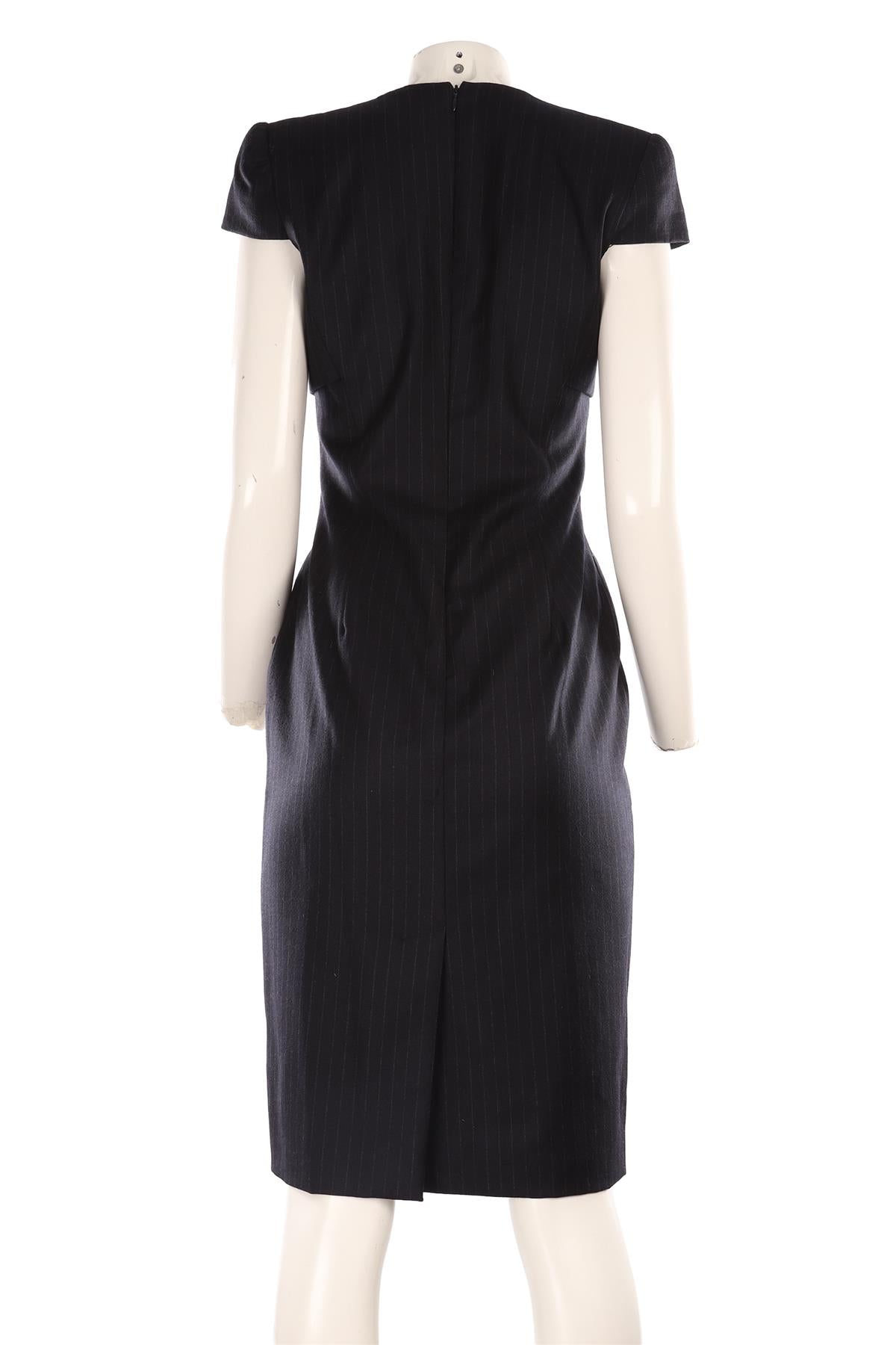 ALEXANDER MCQUEEN NAVY 2011 WOOL MIDI DRESS IT 42