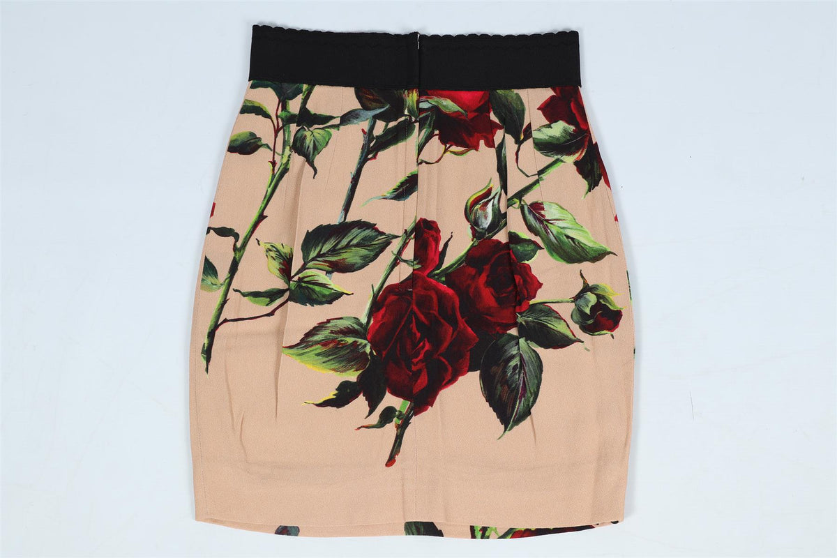 DOLCE & GABBANA FLORAL PRINT SILK BLEND MINI SKIRT IT 38 UK 6