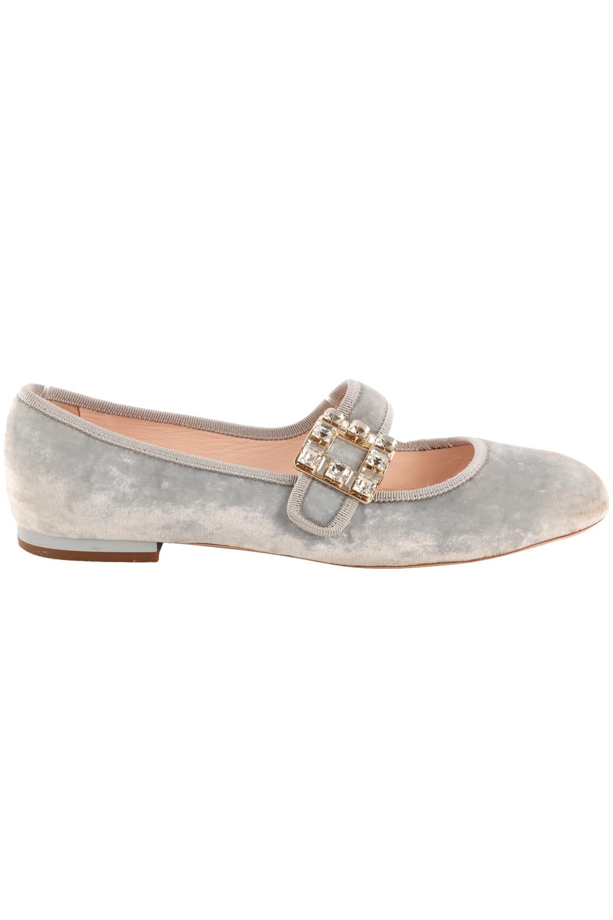 ROGER VIVIER GREY VELVET BALLET FLATS EU 38 UK 5 US 8