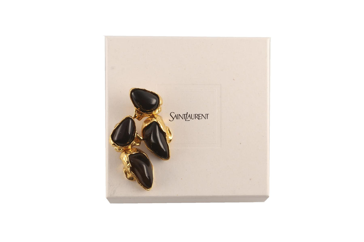 SAINT LAURENT BLACK GOLD TONE CLIP ON EARRINGS