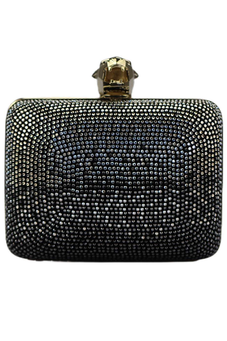 STARK CRYSTAL EMBELLISHED SUEDE AND SILVER TONE CLUTCH