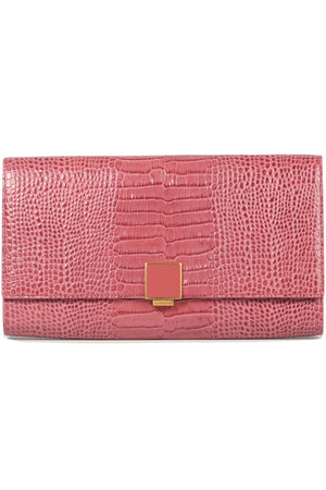 SMYTHSON OF BOND STREET PINK CROC EFFECT LEATHER TRAVEL WALLET