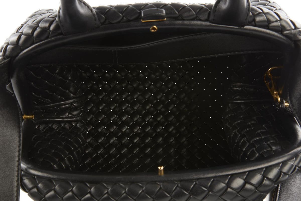 BOTTEGA VENETA BLACK HANDLE MEDIUM INTRECCIATO LEATHER TOTE BAG