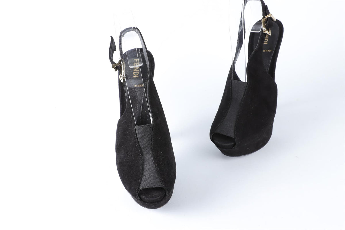 FENDI BLACK SUEDE PLATFORM SANDALS EU 36 UK 3 US 6