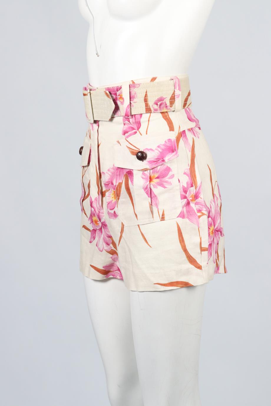 ZIMMERMANN FLORAL PRINT LINEN SHORTS UK 8