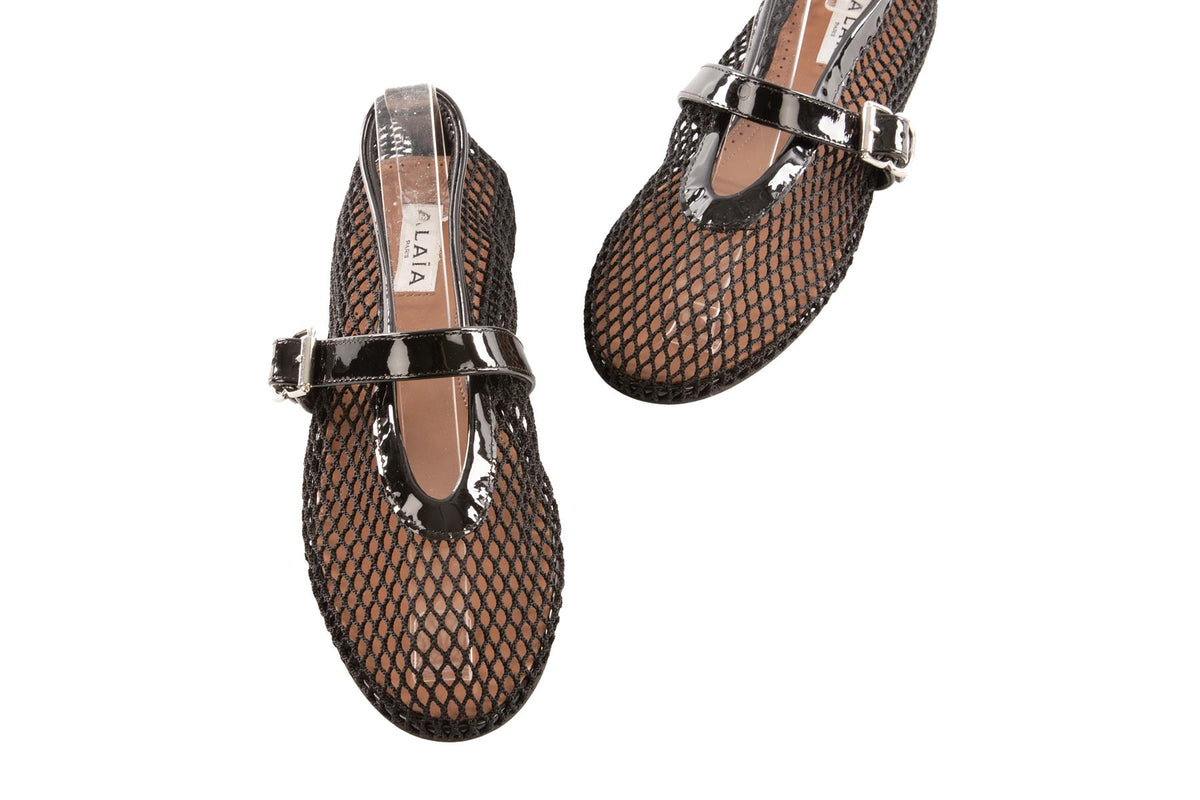 ALAÏA BLACK MESH BALLET FLATS EU 36