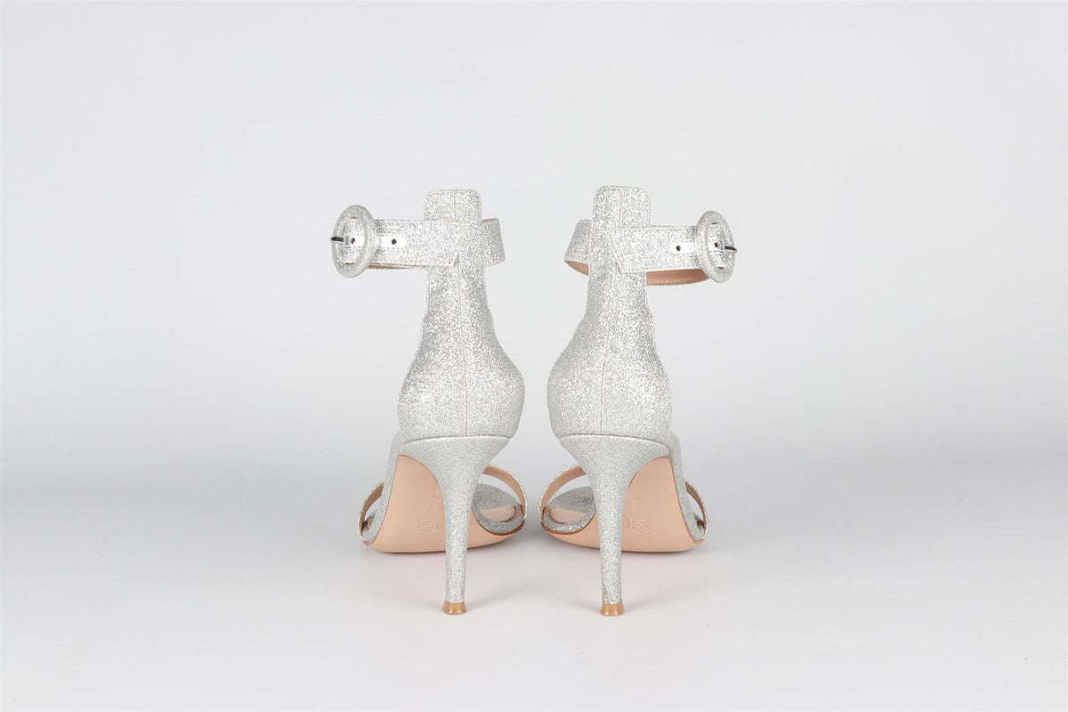 GIANVITO ROSSI SILVER GLITTER SANDALS EU 37 UK 4 US 7