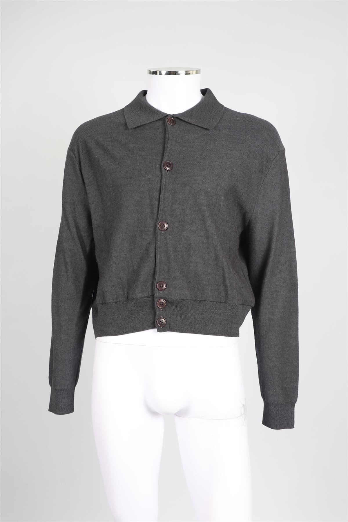 LEMAIRE GREY MEN'S WOOL BLEND CARDIGAN MEDIUM
