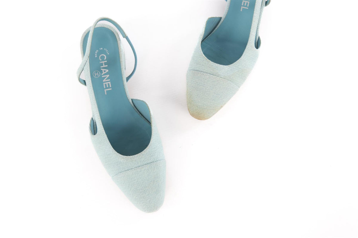 CHANEL BLUE 2021 DENIM SLINGLACK PUMPS EU 39 UK 6 US 9