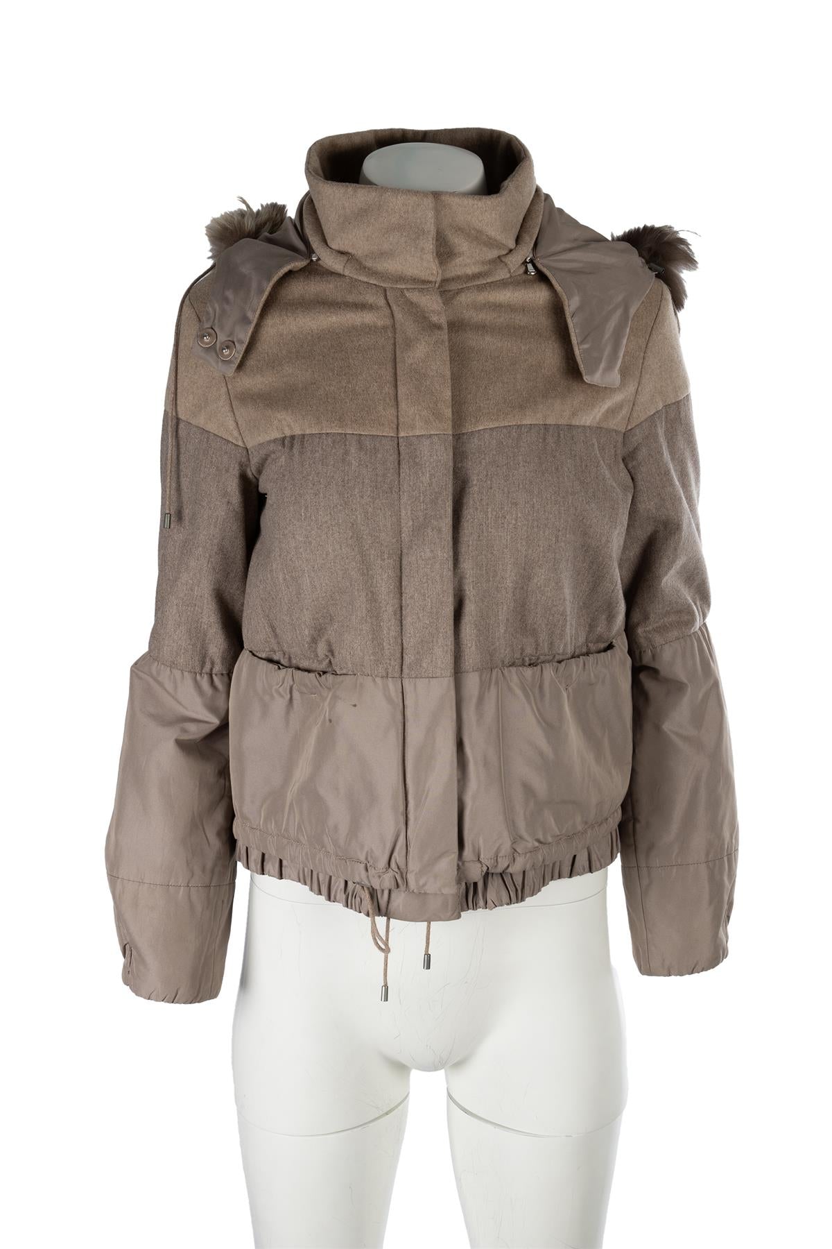 BRUNELLO CUCINELLI TAUPE FUR AND CASHMERE JACKET IT 40 UK 8