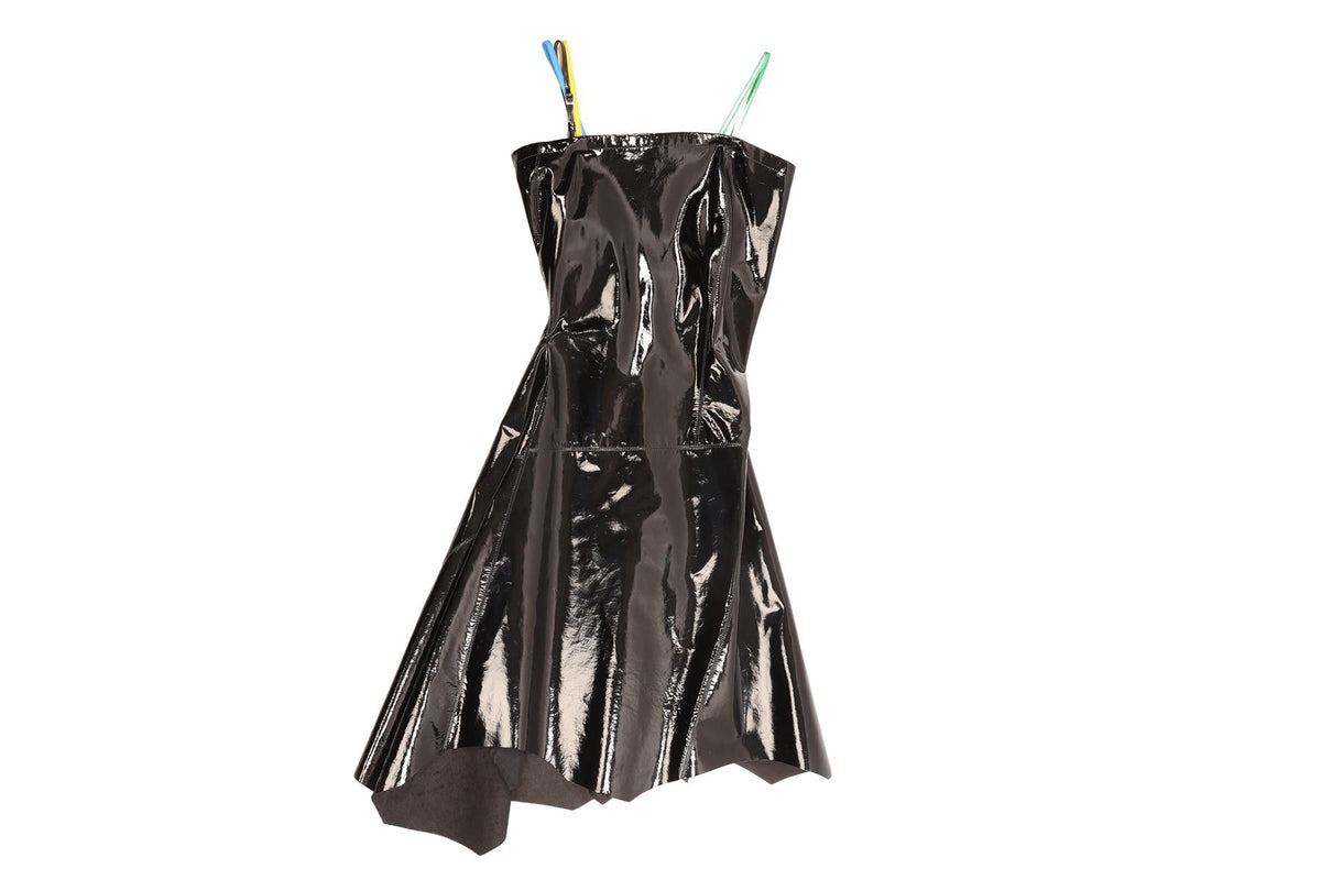 JW ANDERSON BLACK PATENT LEATHER MIDI DRESS UK 8