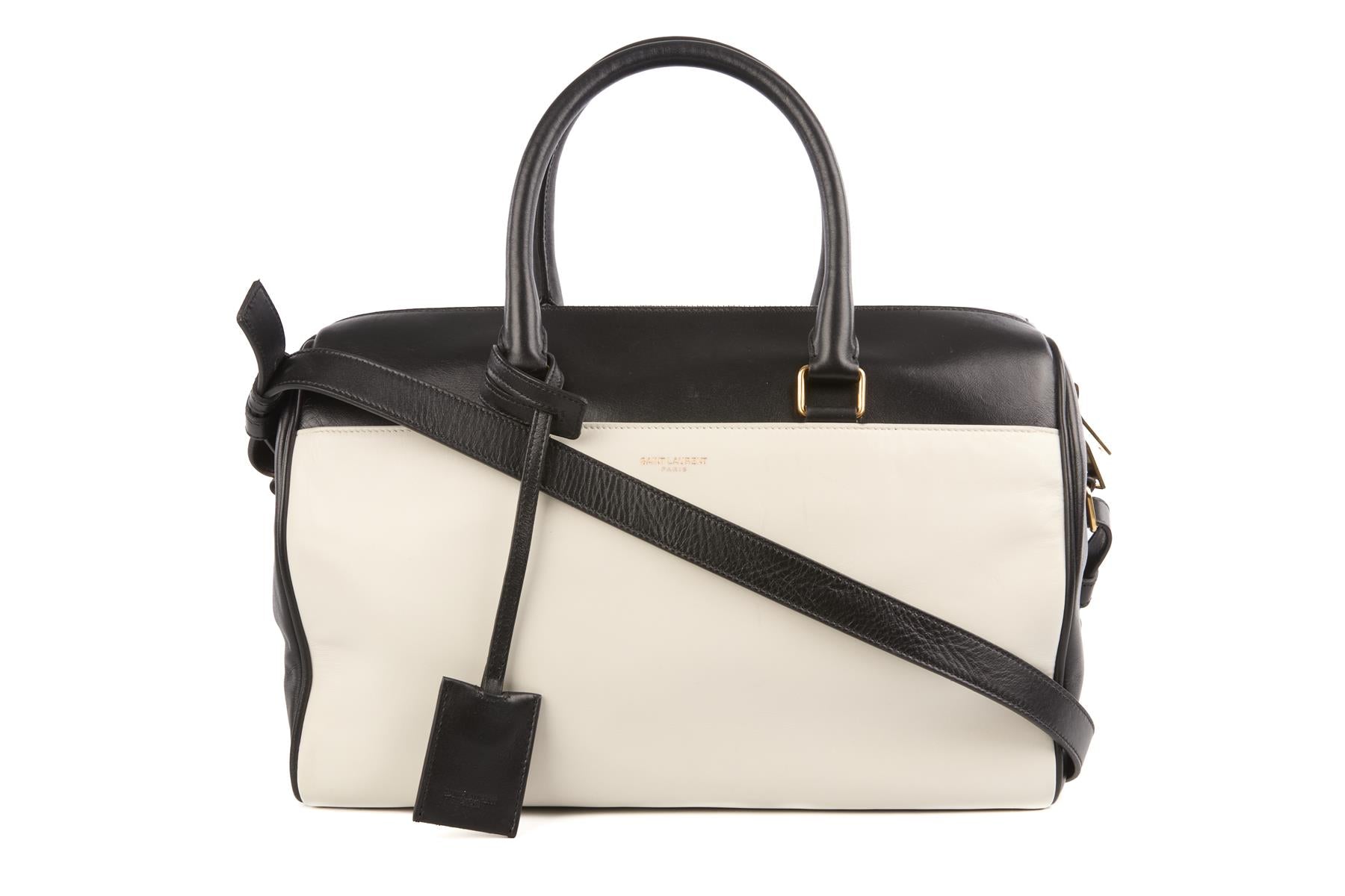 SAINT LAURENT BLACK CLASSIC DUFFLE 6 LEATHER TOTE BAG