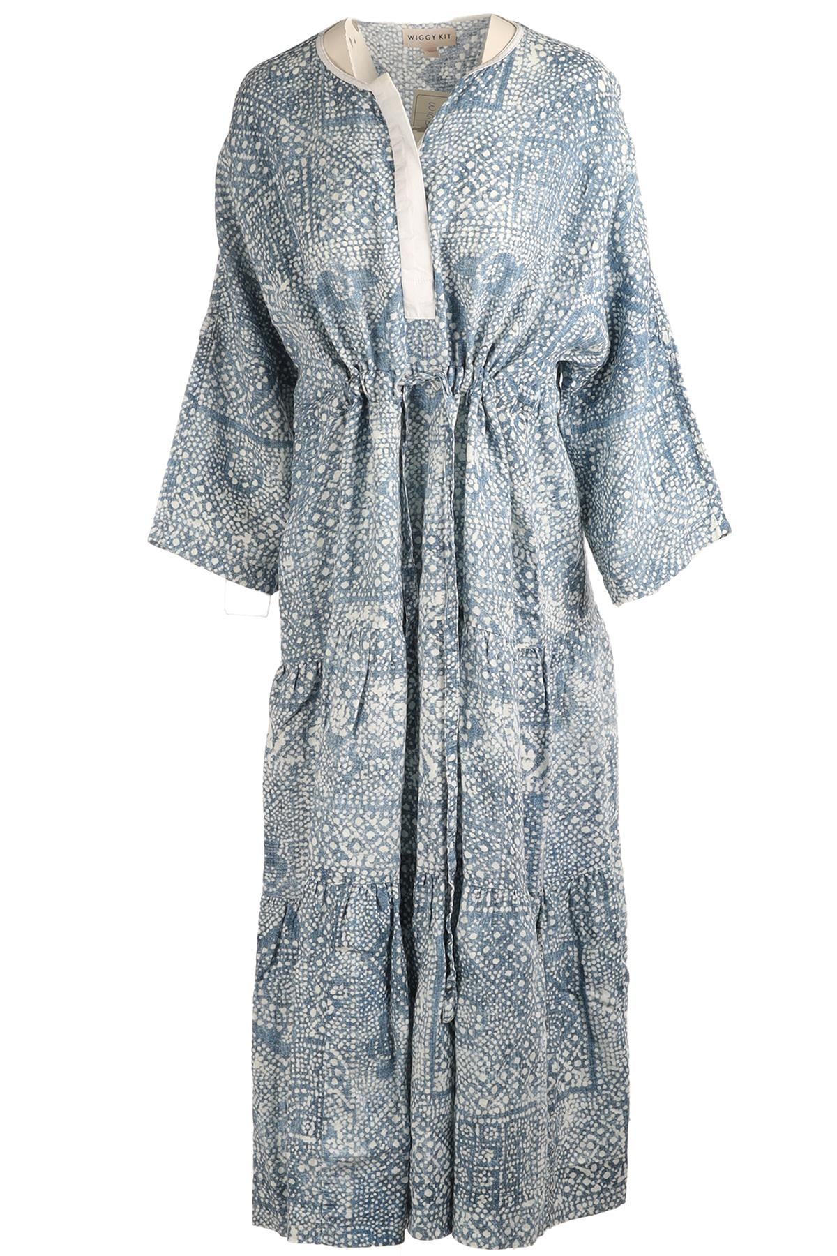 WIGGY KIT BLUE LINEN MAXI DRESS MEDIUM