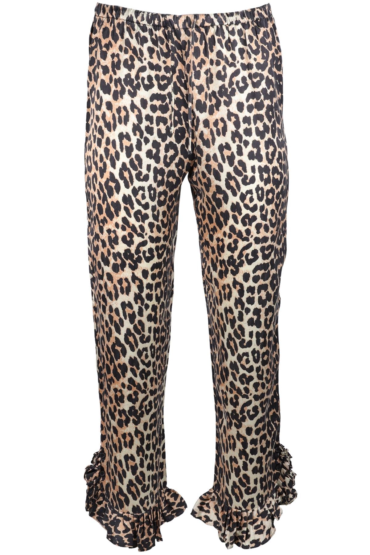 GANNI BEIGE SATIN STRAIGHT LEG TROUSERS UK 6