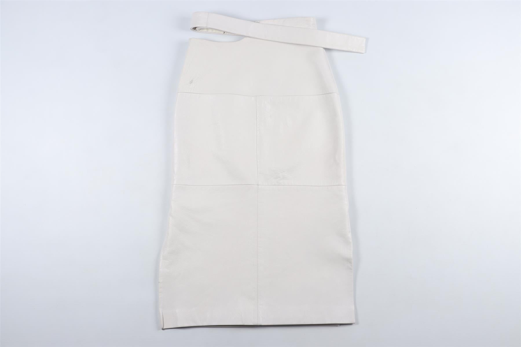 EUDON CHOI WHITE LEATHER MIDI SKIRT US 2 UK 6