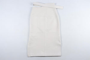 EUDON CHOI WHITE LEATHER MIDI SKIRT US 2 UK 6