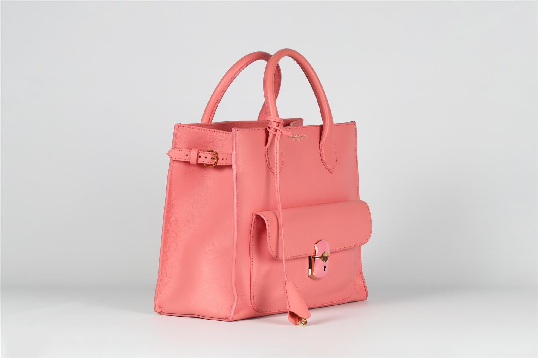 BALENCIAGA PINK PADLOCK ALL AFTERNOON LEATHER TOTE BAG