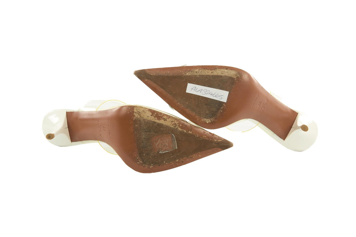 ALAÏA WHITE CŒUR PATENT LEATHER MULES EU 39 UK 6 US 9