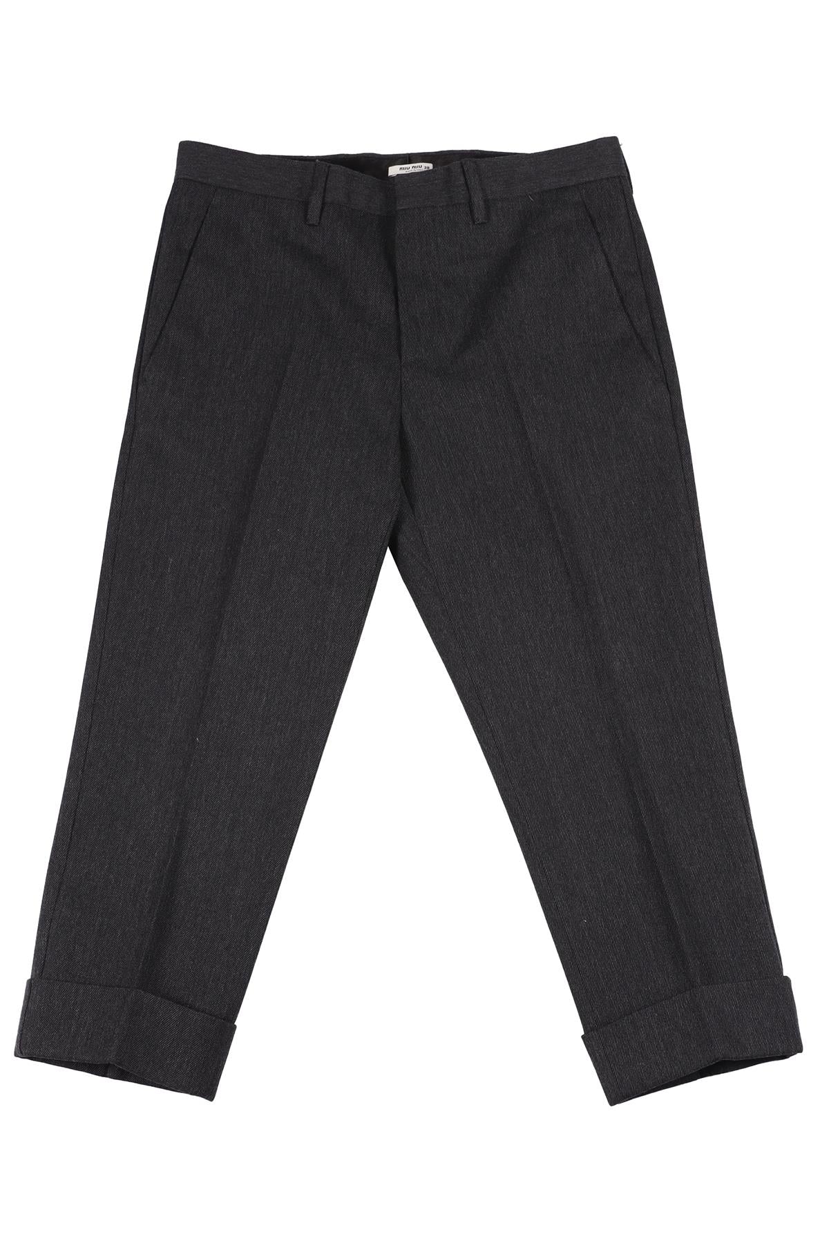 MIU MIU DARK GREY WOOL CROPPED TROUSERS IT 38