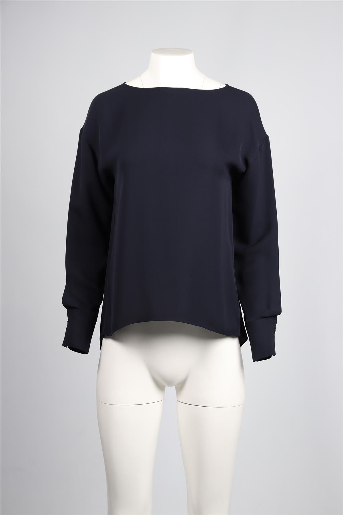 THEORY NAVY SILK TOP XSMALL