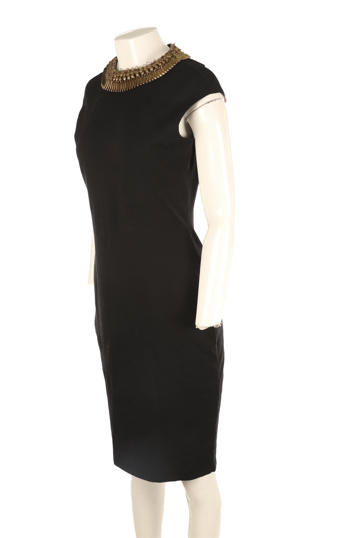 ALEXANDER MCQUEEN BLACK WOOL MIDI DRESS MEDIUM
