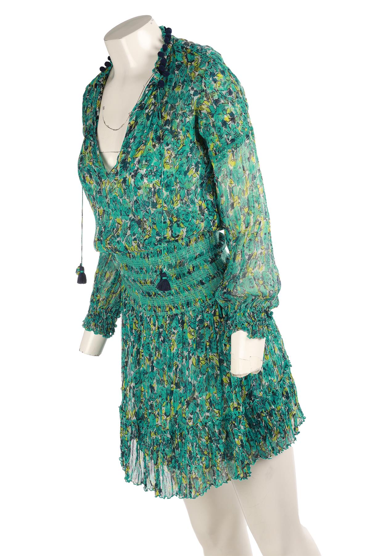 POUPETTE ST BARTH GREEN SILK MINI DRESS SMALL