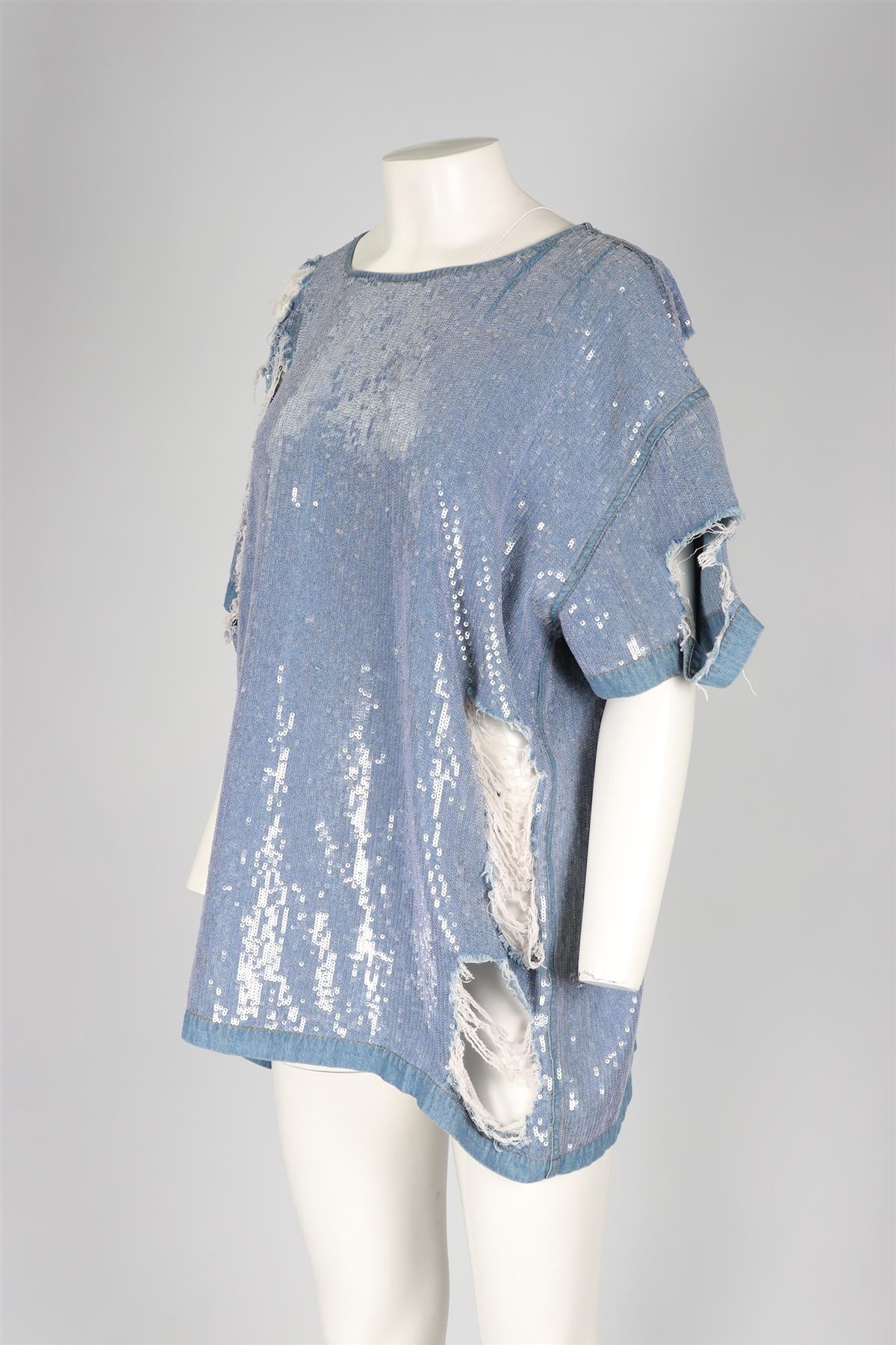 ASHISH BLUE SEQUIN AND DENIM TOP ONE SIZE