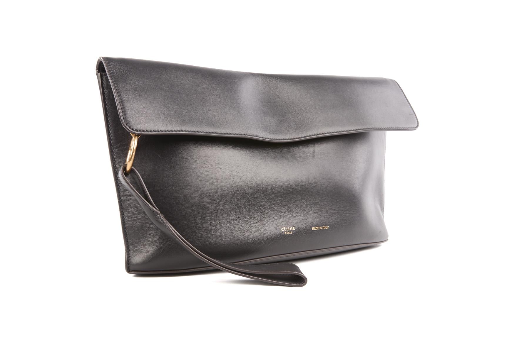 CELINE BLACK CURVE LEATHER CLUTCH