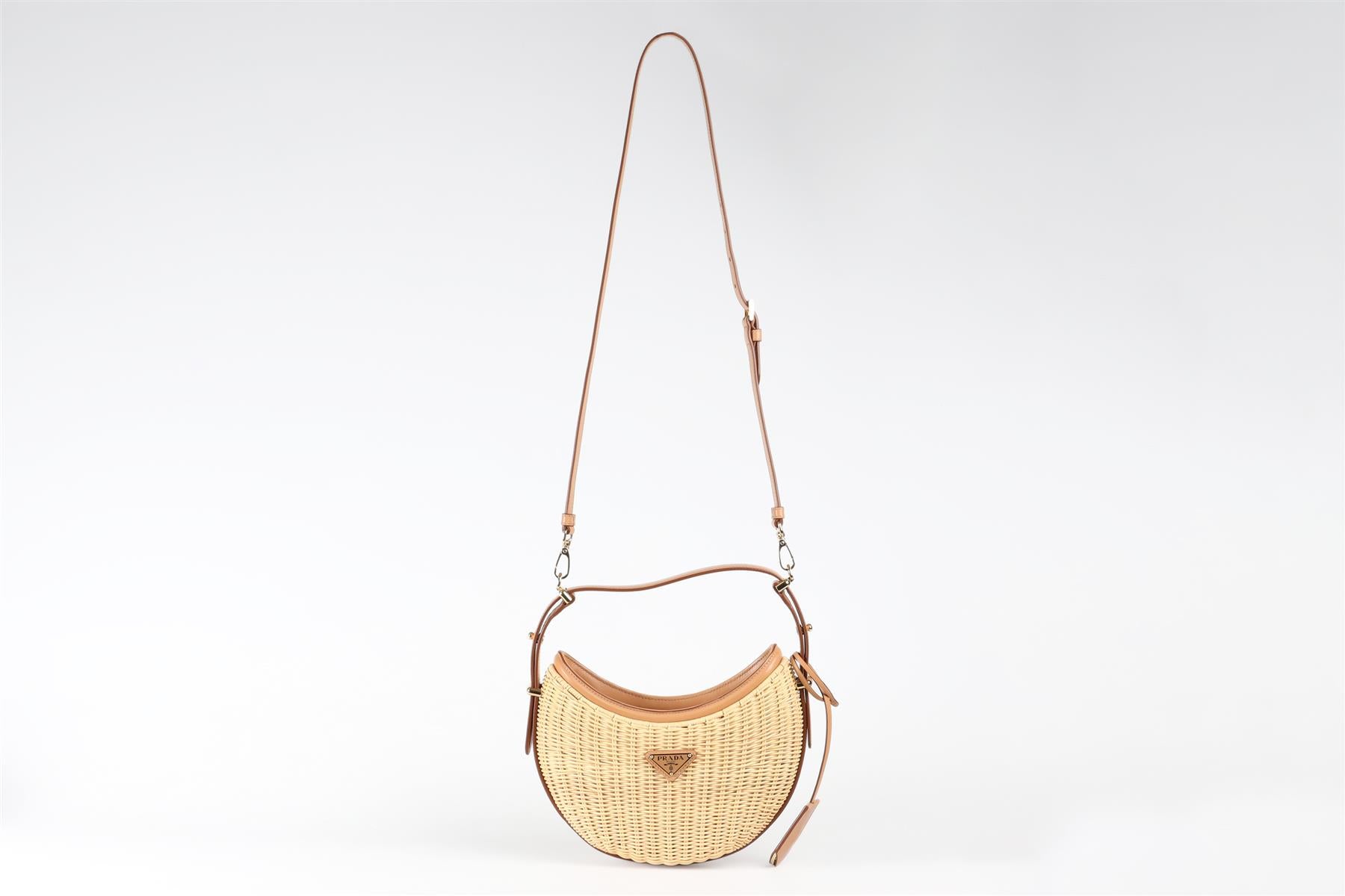 PRADA BEIGE ARQUÉ WICKER AND LEATHER TOTE BAG