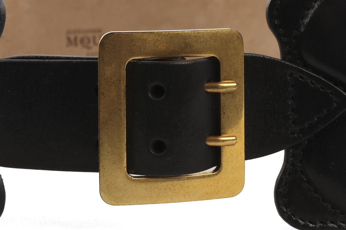 ALEXANDER MCQUEEN BLACK LEATHER WAIST BELT 75CM