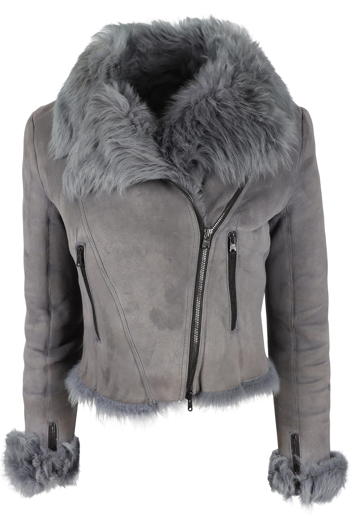 ALAÏA BLUE SHEARLING AND SUEDE JACKET FR 40 UK 12