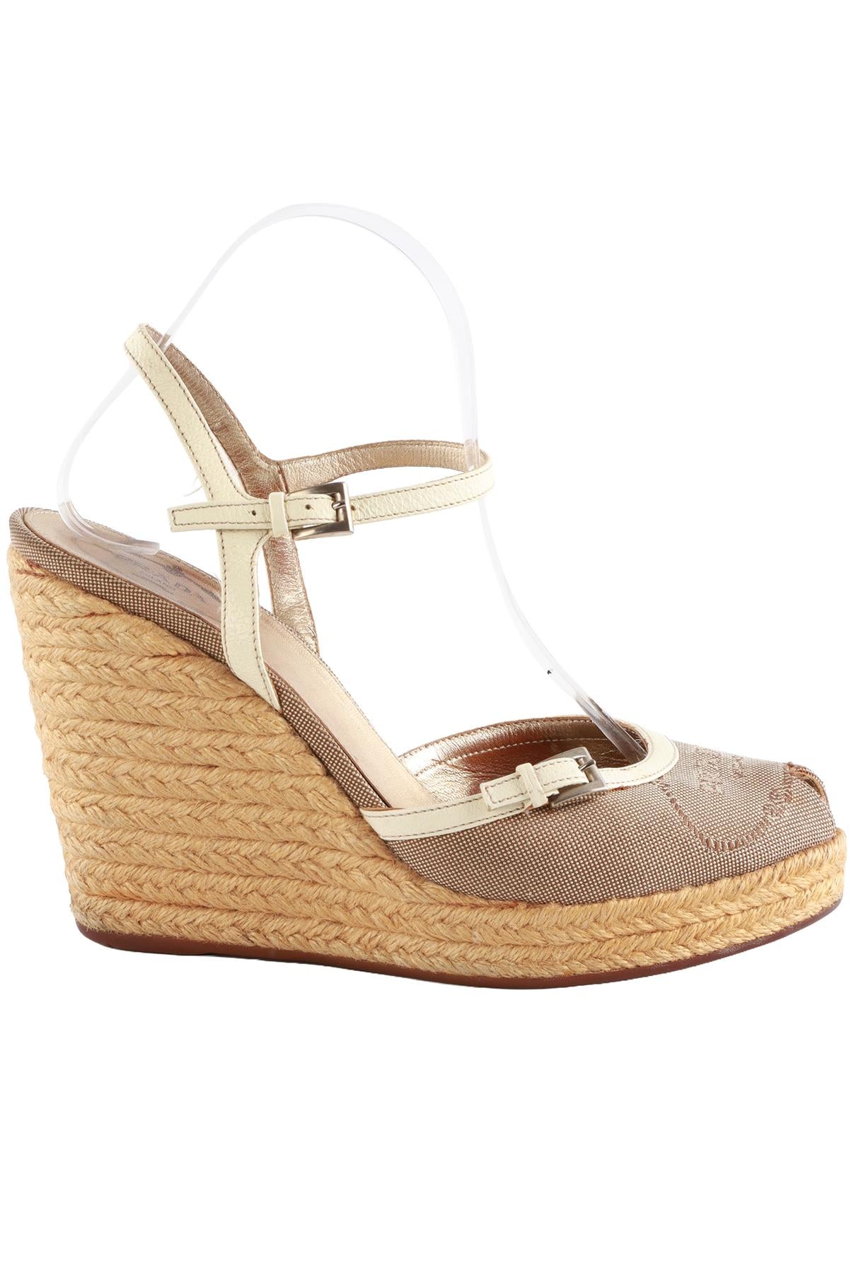 PRADA BEIGE WOVEN WEDGE SANDALS EU 39.5 UK 6.5 US 9.5