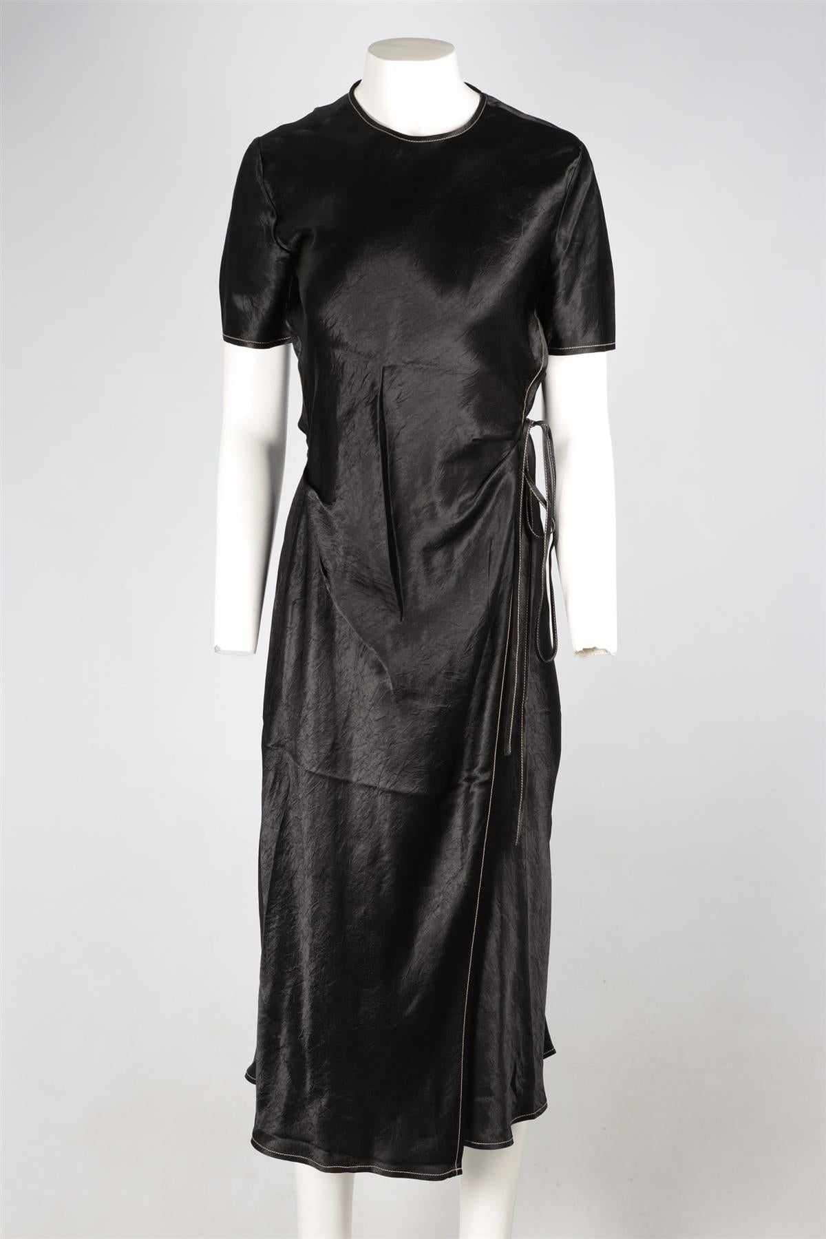 ACNE STUDIOS BLACK SATIN MIDI DRESS UK 8