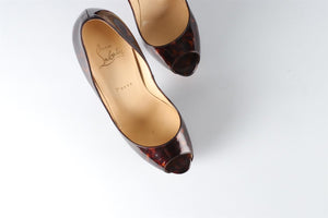 CHRISTIAN LOUBOUTIN BROWN PATENT LEATHER PLATFORM PUMPS EU 38.5 UK 5.5 US 8.5