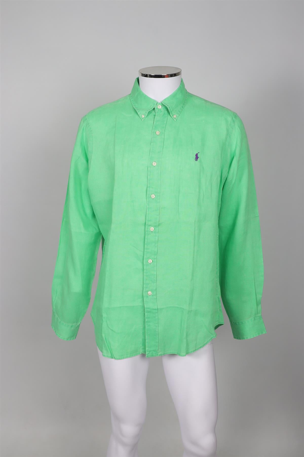 RALPH LAUREN GREEN MEN'S LINEN SHIRT LARGE