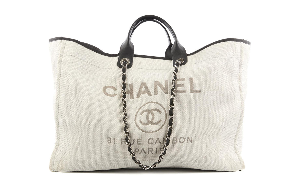 CHANEL GREY 2016 DEAUVILLE LARGE CANVAS TOTE BAG
