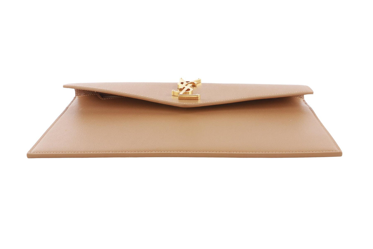 SAINT LAURENT TAN UPTOWN LEATHER CLUTCH