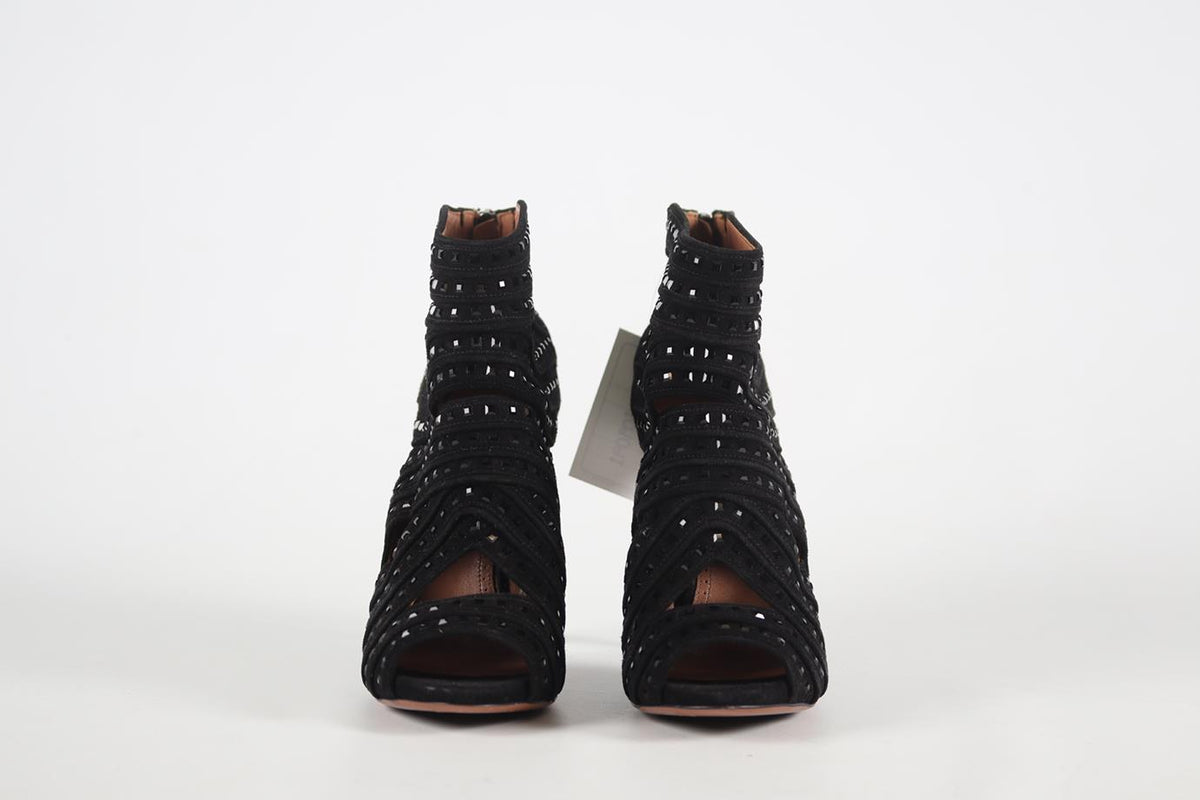 AZZEDINE ALAÏA CRYSTAL AND SUEDE ANKLE BOOTS EU 38 UK 5 US 8