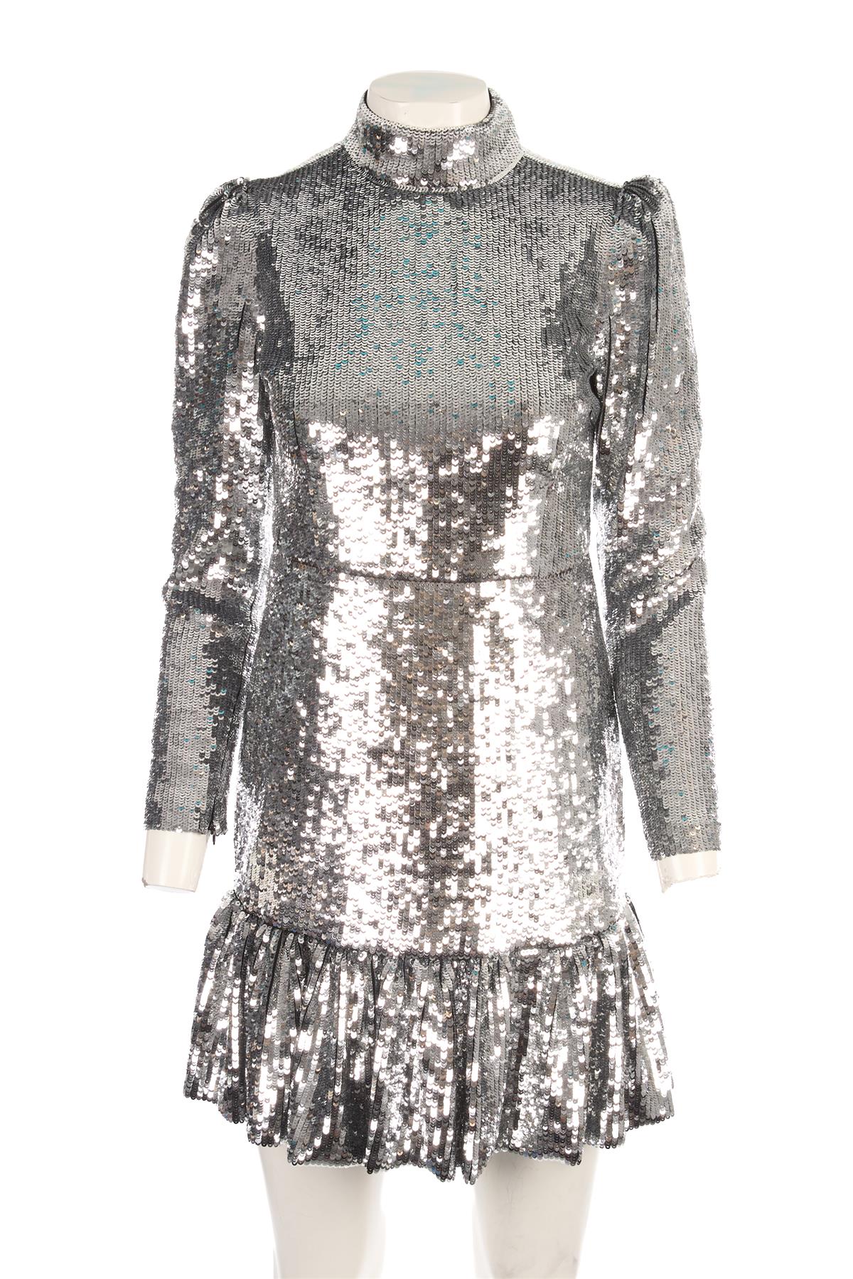 MICHAEL MICHAEL KORS SILVER SEQUIN MINI DRESS US 2 UK 6