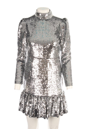 MICHAEL MICHAEL KORS SILVER SEQUIN MINI DRESS US 2 UK 6