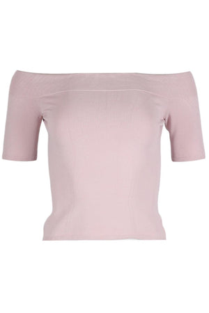ALEXANDER MCQUEEN OFF THE SHOULDER STRETCH KNIT TOP SMALL